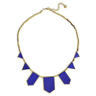 House of Harlow 1960 Cobalt Leather Station Necklace