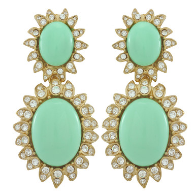 Ciner for Sophie Sea Green Cabochon Earrings
