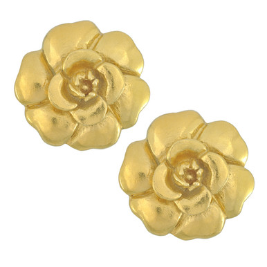 Ve. Vintage CHANEL golden camellia, rose flower clip on earrings. Classic  Chanel jewelry for your collection. So chic and mod. 050220rk1