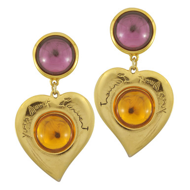 Vintage Yves Saint Laurent Glass Heart Earrings