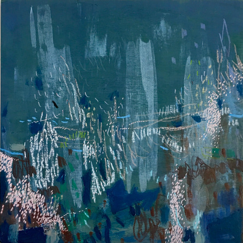 ghost reeds  | 20 cm x 20 cm x 1.5 cm | Oil, acrylic and pencil on board