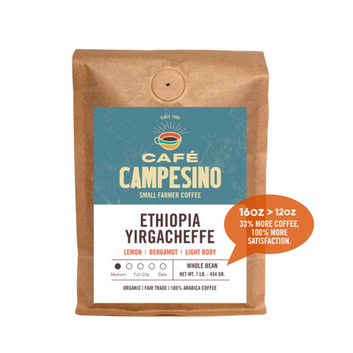 Fair trade, organic, shade-grown, arabica coffee from the Negele Gorbitu Cooperative in Yirgacheffe, Ethiopia.