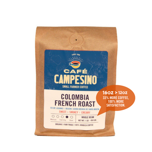 Café Campesino fair trade organic shade-grown coffee from the ANEI farmer cooperative in Colombia