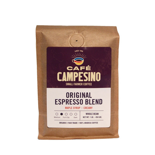 16 oz bag of Original Espresso Blend fair trade, organic, shade-grown coffee.