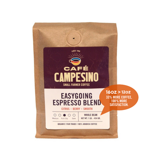 Easygoing Espresso is a rich coffee with pronounced berry notes that comes from our combination of a proprietary espresso blend and South American beans
