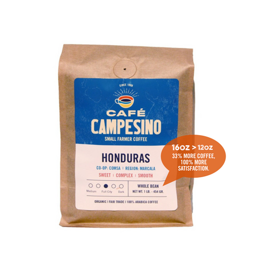 Fair trade, organic, shade-grown, arabica coffee grown by  COMSA in Marcala, Honduras 