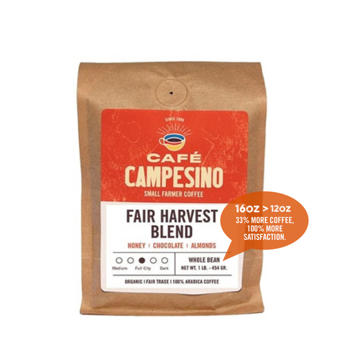 Fair Harvest is a delicious blend of Latin American coffees with a sweet, brown-sugar nose and flavor notes of honey and almonds.
