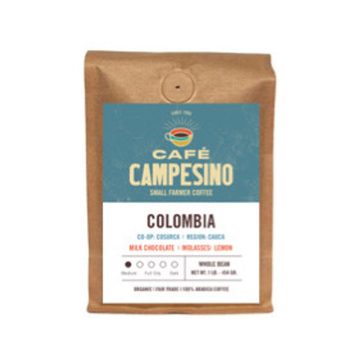 Fair trade, organic, shade-grown coffee from the COSURCA farmer cooperative in Colombia.
