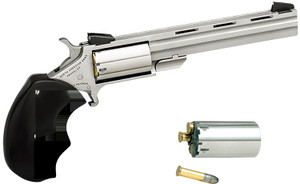 North American Arms MMC Mini-Master *CA Compliant 22 LR 22 WMR 5 Shot 4" Stainless Vent Rib Barrel, Stainless Steel Frame & Cylinder, Black Finger Grooved Rubber Grip, Exposed Hammer