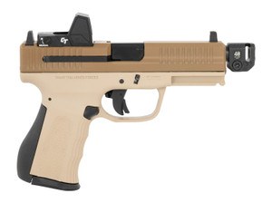 FMK FMKG39DSBSTR G3 Strike Compact Frame 9mm Luger 17+1 4.50" Threaded Barrel, Serrated w/Optic Slide, Desert Tan Polymer Frame w/Accessory Rail, SI Seeker Red Dot