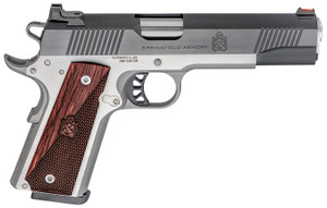 Springfield Armory PX9121L 1911 Ronin 10mm Auto 8+1, 5" Stainless Match Grade Steel Barrel, Blued Serrated Carbon Steel Slide, Stainless Steel Steel Frame w/Beavertail, Crossed Cannon Wood Grip