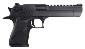 Magnum Research DE50 Desert Eagle Mark XIX 50 AE Caliber with 6" Picatinny Rail Barrel, 7+1 Capacity, Overall Black Finish Carbon Steel, Beavertail Frame, Serrated Slide & Rubber Grip