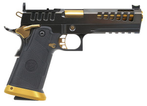 Watchtower Firearms DEMOLITIA9MM5ELITE Demolitia  Full Size Frame 9mm Luger 20+1 5" Gold Plated PVD Ported Barrel, Graphite PVD Optic Cut/Serrated Steel Slide, Graphite PVD Frame, Black Textured Grip