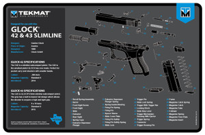 TekMat TEKR17GLOCK4243BL Glock 42/43 Cleaning Mat Black/Blue/White Rubber 11"x17" Glock 42/43 Parts Diagram