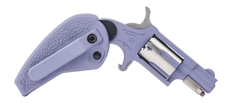 North American Arms 22LR-OC-HG Orchid 22 LR 5rd Shot 1.13" Crushed Orchid Cerakote Stainless Steel Barrel & Frame, Stainless Cylinder, Folding Holster Grip, Safety Notch, Exposed Hammer
