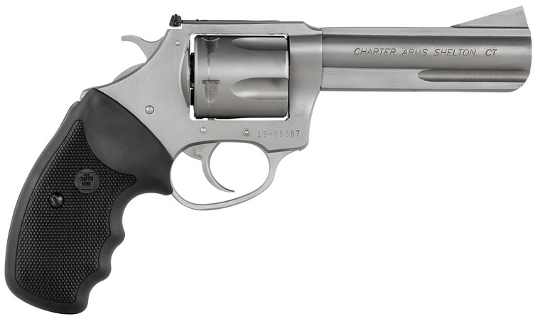 Charter Arms 74442 Bulldog Target Large 44 Special, 5 Shot 4.20" Matte Stainless Steel Barrel, Cylinder & Frame w/Black Finger Grooved Rubber Grip