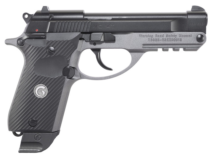 EAA GIRSAN 390855 MC 14T Solution Compact Frame 380 ACP 13+1, 4.50" Black Steel Tip-Up Barrel & Serrated Steel Slide, Matte Stainless Aluminum Frame w/Picatinny Rail, Black Polymer Grip, Ambidextrous