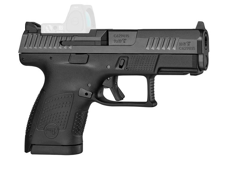 CZ-USA 01568 P-10 S  Sub-Compact Frame 9mm Luger 10+1 3.50" Black Steel Barrel, Black Nitride Optic Ready/Serrated Steel Slide, Black Polymer Frame w/Picatinny Rail