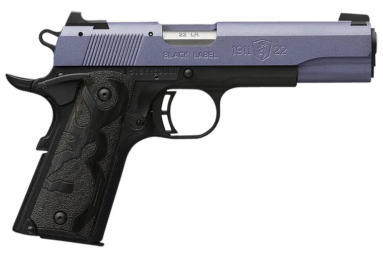 Browning 051893490 1911 Black Label Full Size Frame 22 LR 10+1, 4.25" Matte Stainless Steel Barrel, Crushed Orchid Cerakote Serrated Slide, Matte Black Polymer Frame w/Beavertail