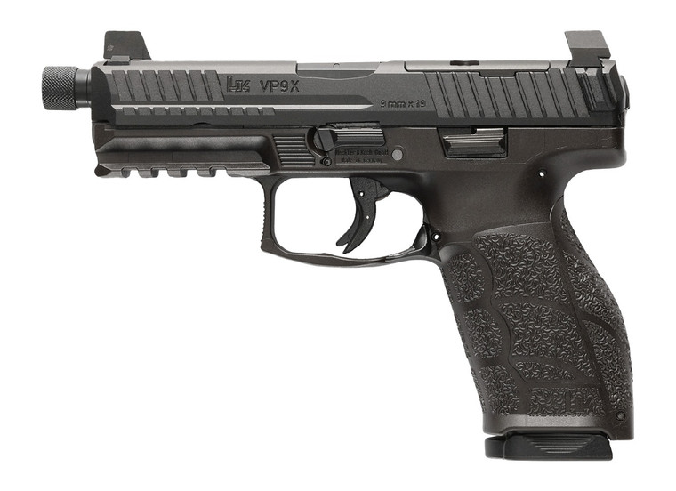 HK 81001223 VP9A1 X Tactical Full Size 9mm Luger 20+1 4.70" Black Threaded Barrel, Black Steel Serrated w/Optic Slide, Black Polymer Frame w/Picatinny Rail, Textured Grip