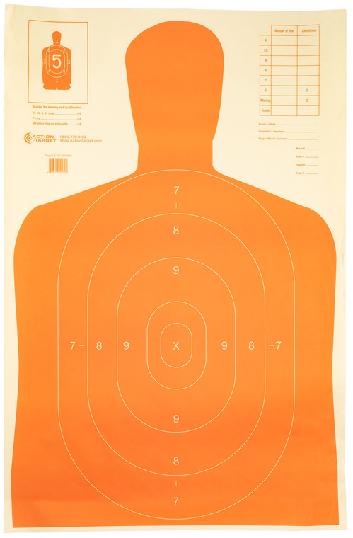Action Target B27EORANGE Qualification Economy Silhouette Hanging Paper Target 23" x 35" 100 Per Box