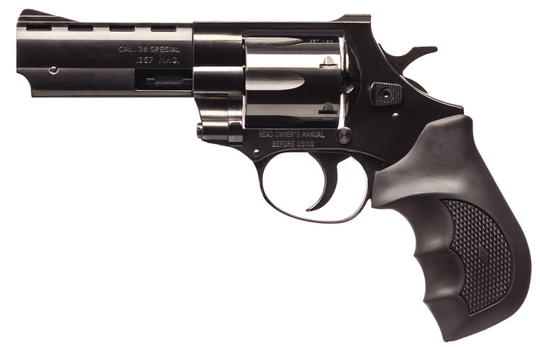 Weihrauch Guns EARB3574 Windicator  357 Mag 6rd 4" Blued Steel Barrel & Cylinder, Compact Blued Steel Frame w/Exposed Hammer, Ramp Front/Fixed Rear Sights, Finger Grooved Black Rubber Grip