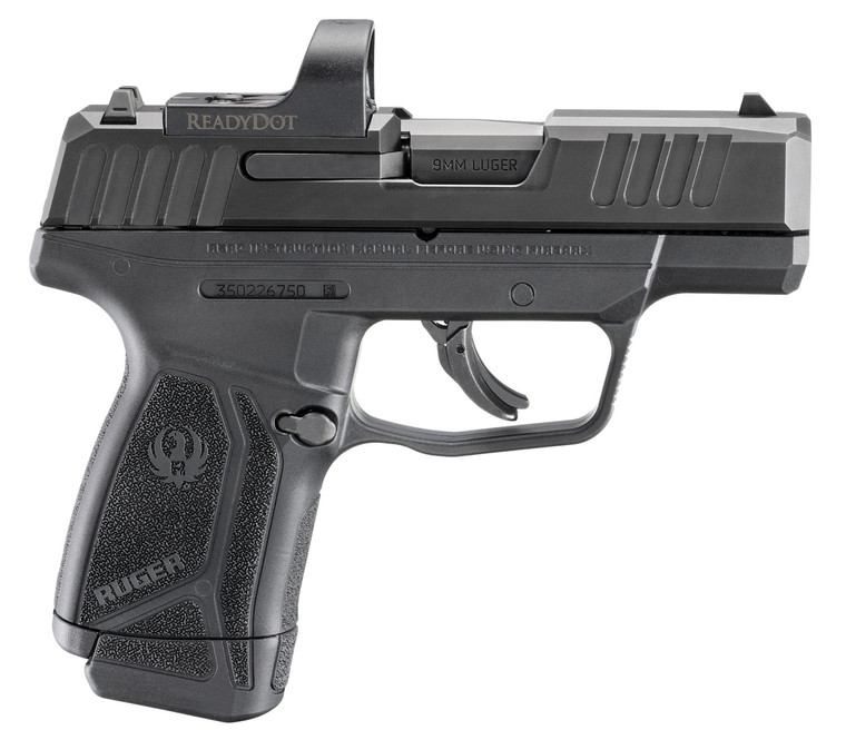 Ruger 3523 Max-9 w/Optic Compact 9mm Luger 12+1 3.20" Black Oxide Alloy Steel Barrel & Serrated w/Optic Slide, Black Polymer Frame, Textured Grip, Ruger ReadyDot Micro Reflex Sight, Shield RMSc/JPoint