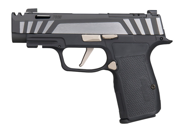 Sig Sauer 365AXG9COMPEQ P365 AXG Equinox Compact 9mm Luger 12+1 3.10" Equinox/Nitron Stainless Steel Optic Ready Slide, Equinox Black Stainless Steel Frame w/Picatinny Rail, Black G10 Grip