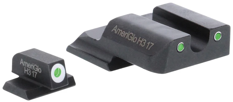 AmeriGlo SW145 Classic Tritium Set for Smith & Wesson M&P Shield  Green Tritium White Outline Front Sight-Green Tritium White Outline Rear Sight