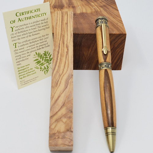 Gold Olive Wood Pen from Bethlehem - One Way Truth Life