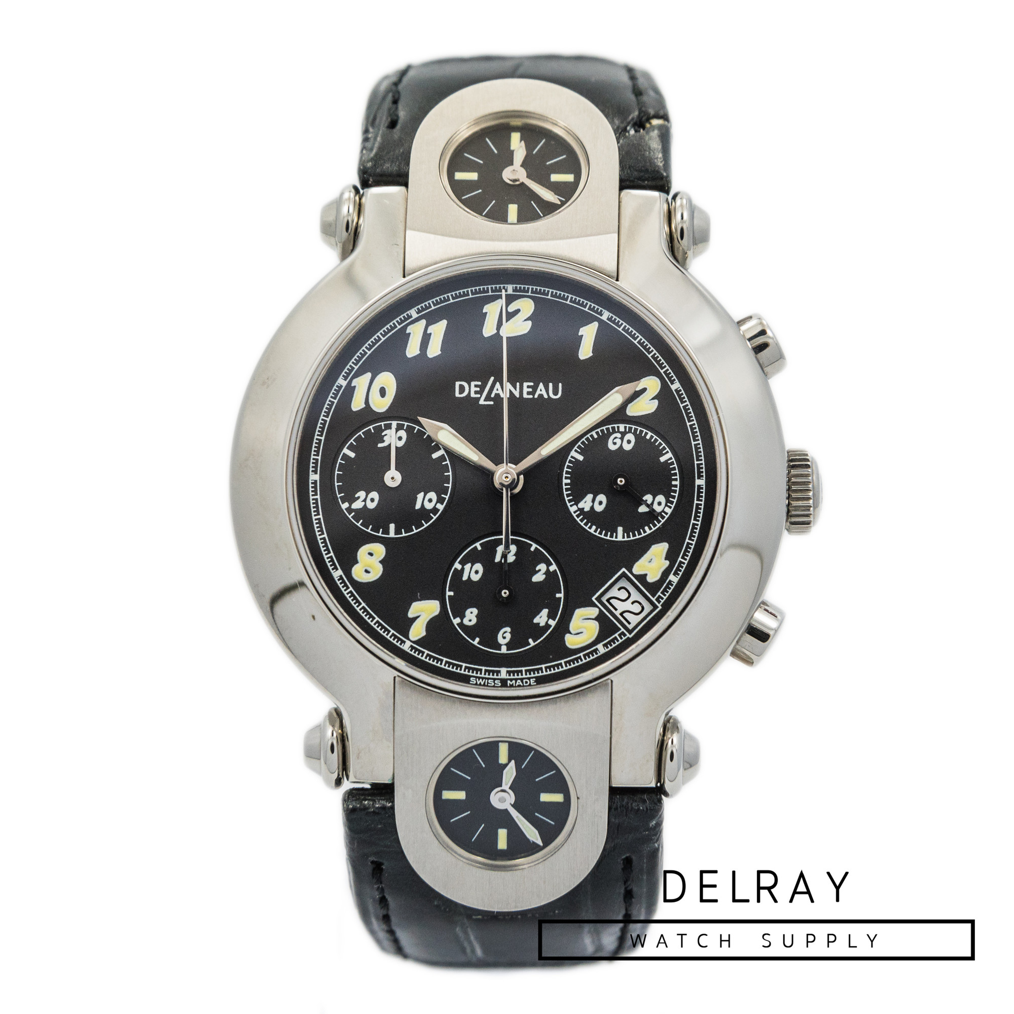 DeLaneau Three Timezone Chronograph Black Dial *UNWORN*