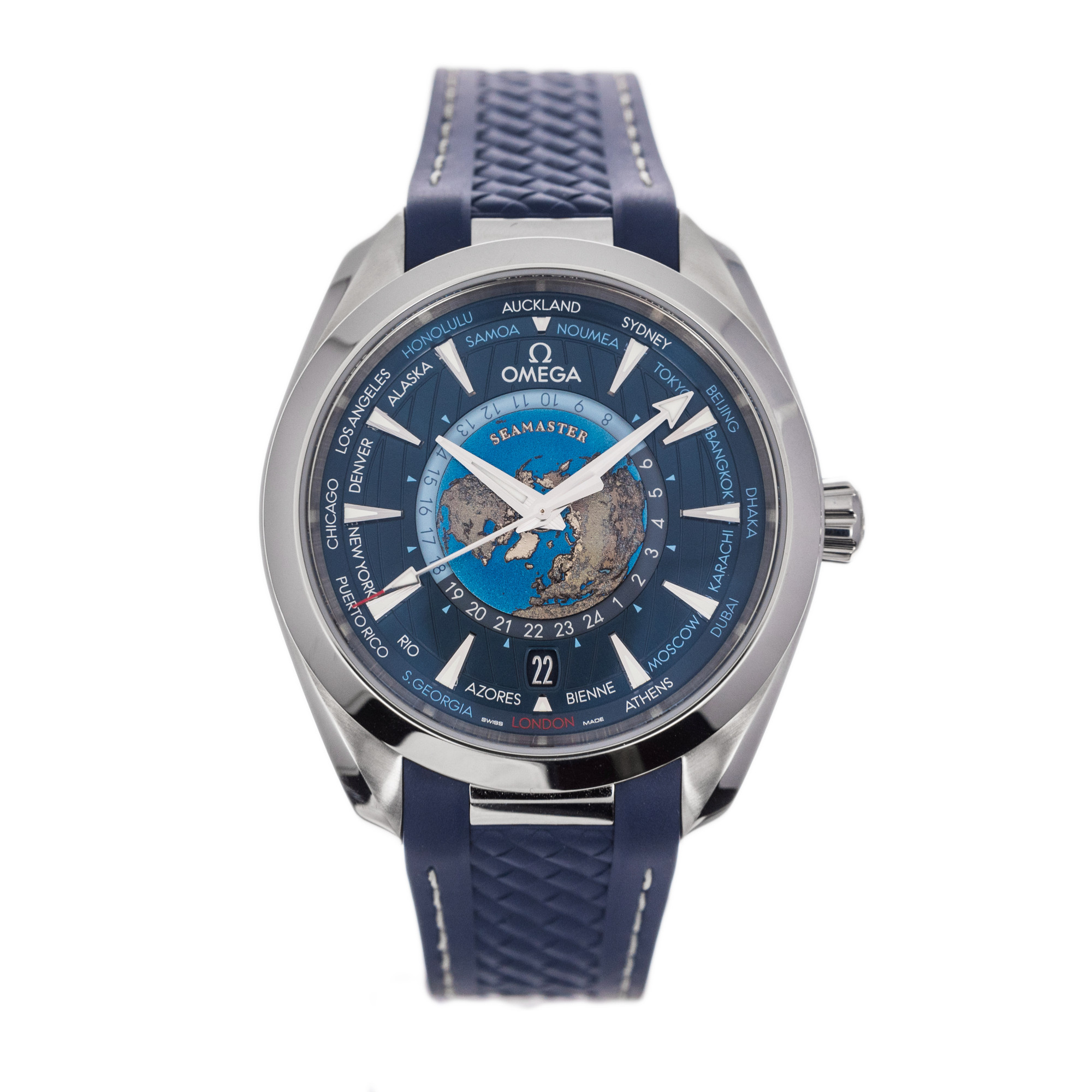 Omega Seamaster Aqua Terra Co-Axial Master Chronometer GMT Worldtimer 43mm *2020* *Blue Dial*