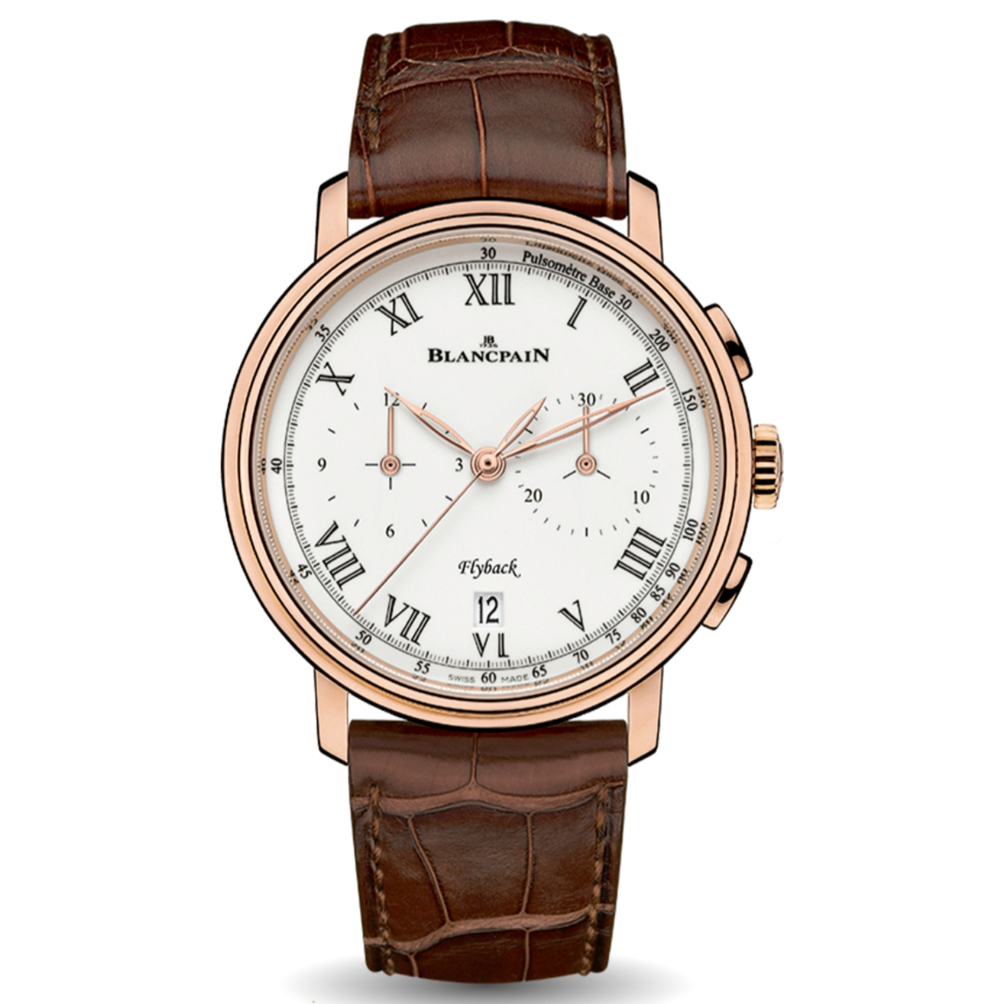 New Blancpain Villeret Chronographe Flyback Pulsomètre White Dial Rose Gold on Strap