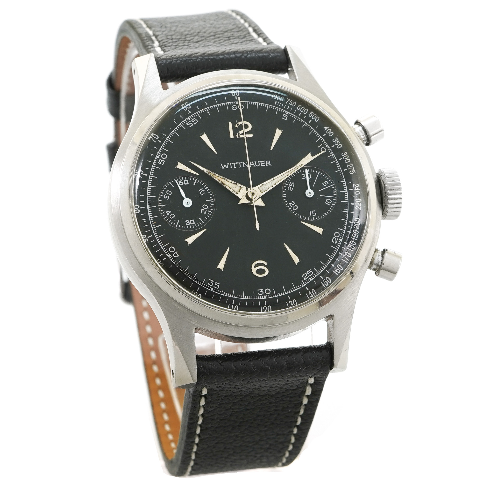 Wittnauer 3256 Chronograph Venus 188 *Ultra Rare Black Dial* - Inventory 4959