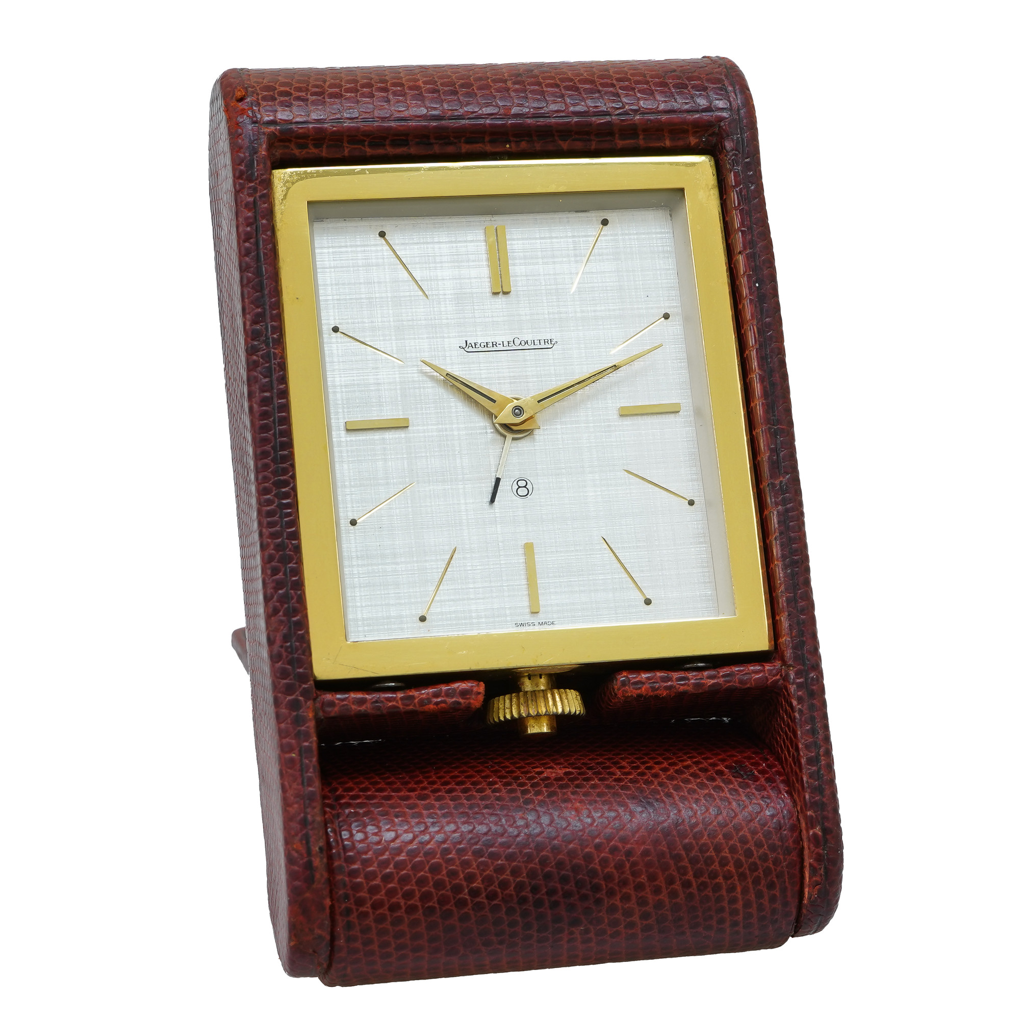 Jaeger LeCoultre Ados Alarm Clock in Brown Lizard *Vintage* - Inventory 5104