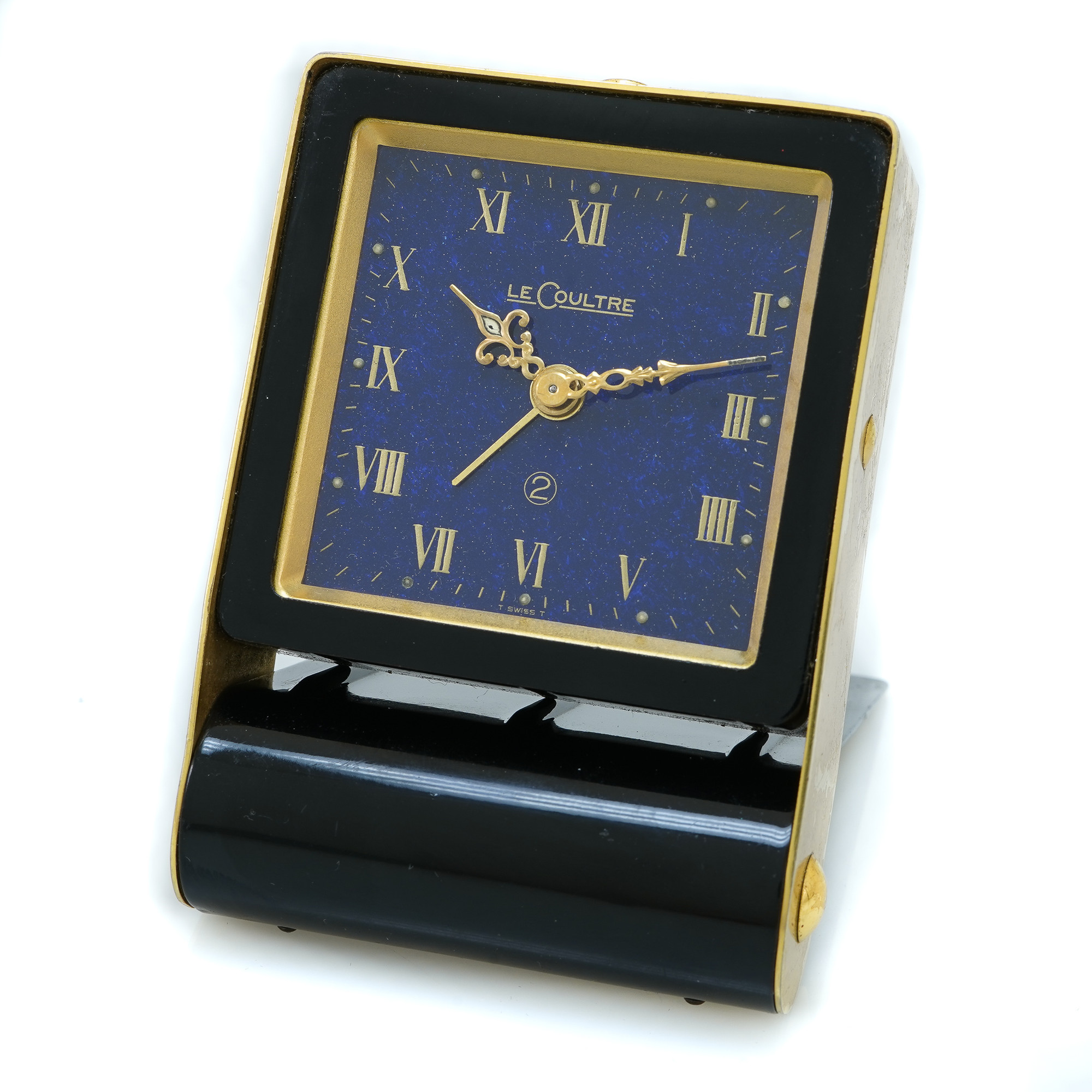Jaeger LeCoultre Black Folding 2 Days Alarm Clock Blue Lapis Lazuli Dial- Inventory 5128