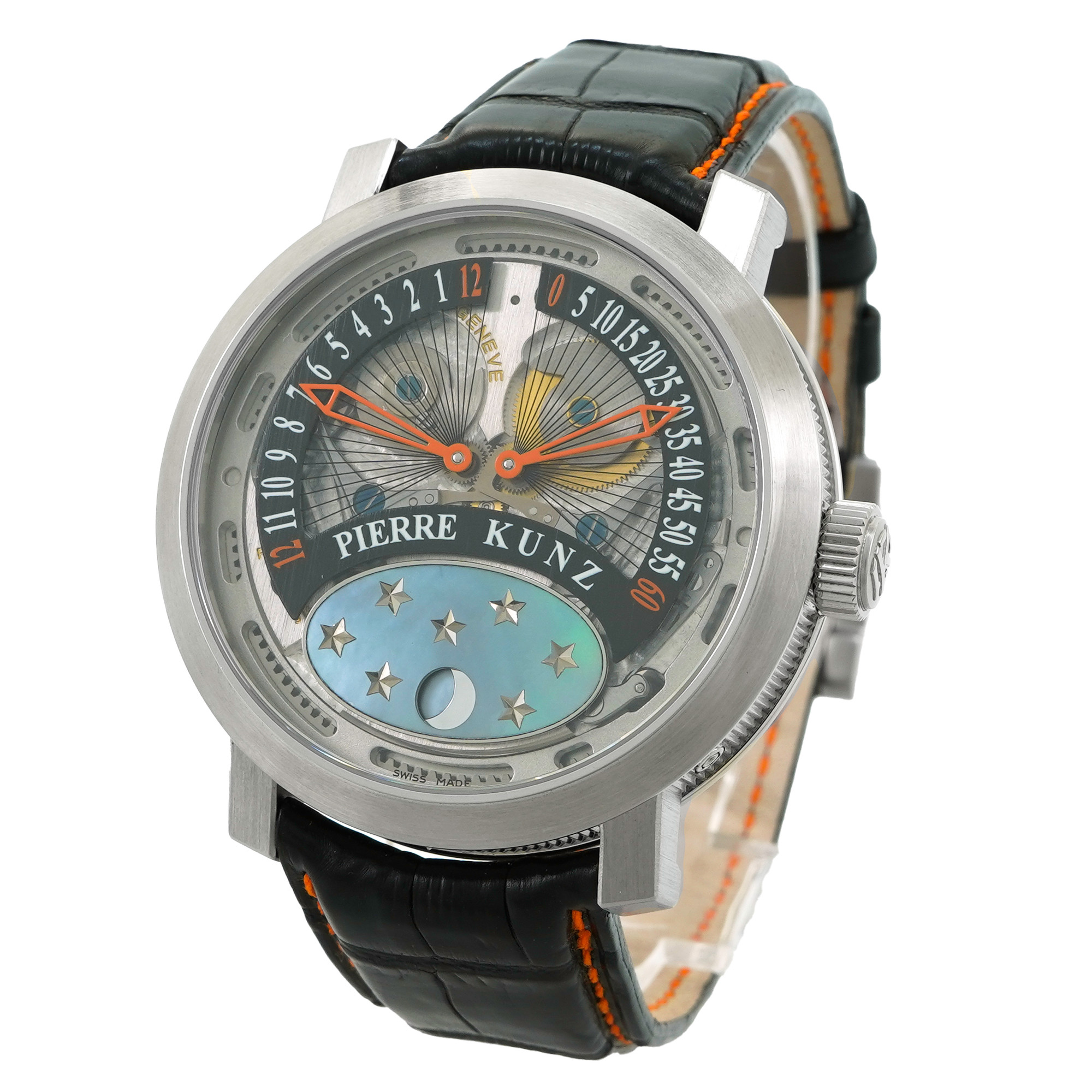 Pierre Kuntz Spirit of Challenge Double Retrograde Moonphase Titanium *Unworn* *Orange Hands* - Inventory 5452