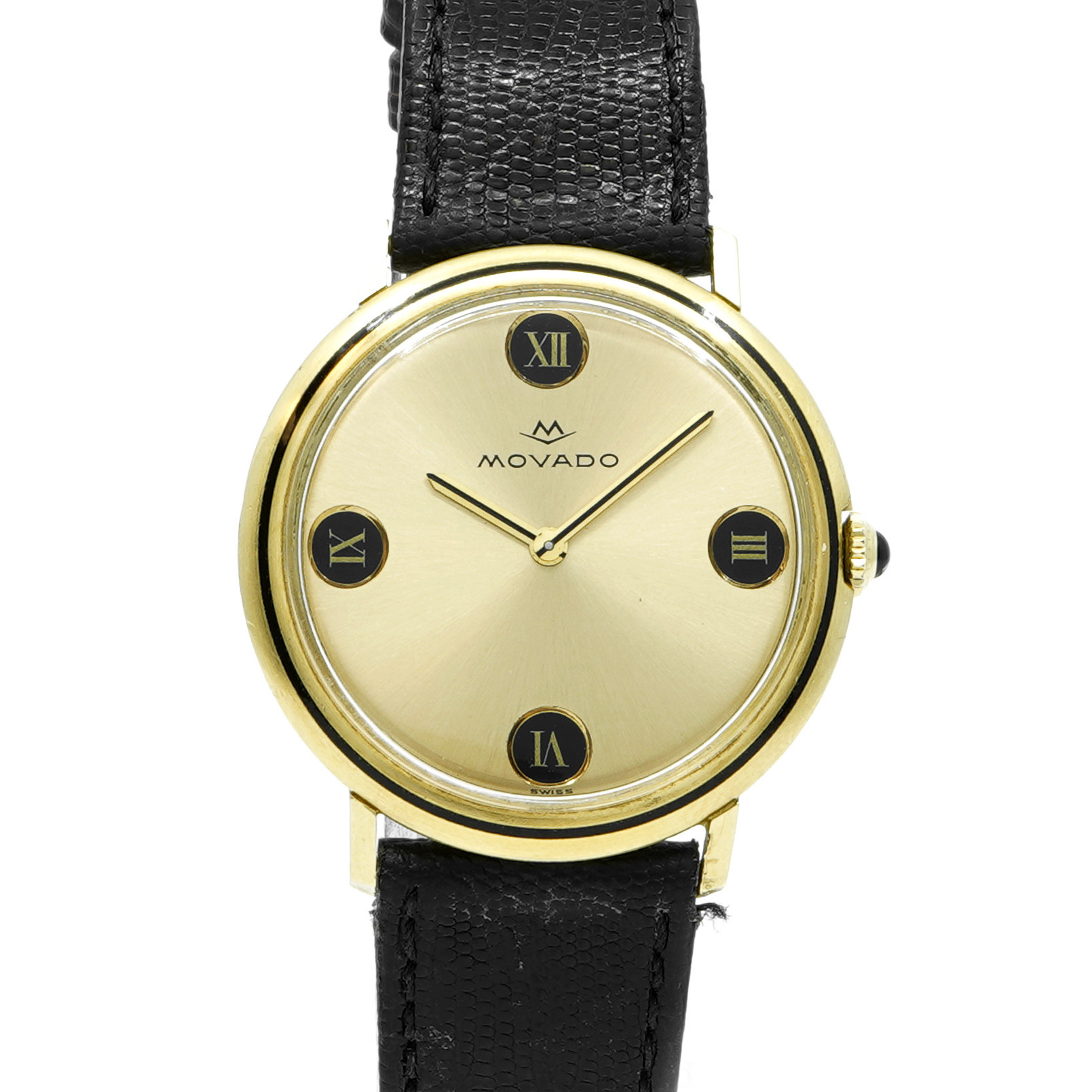 Movado 18k Classic Round With Enameled Inlaid Bezel and Roman Dial