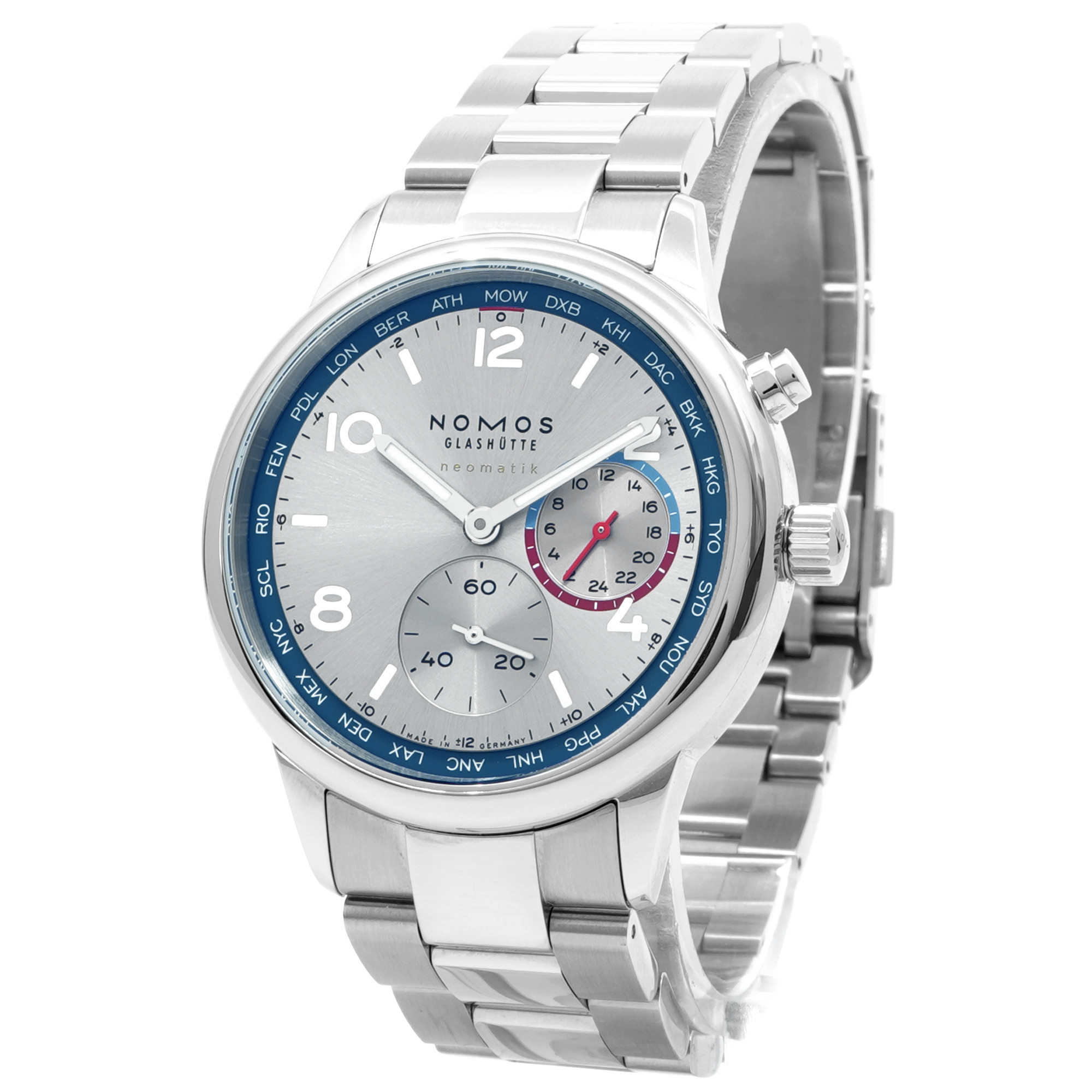 Nomos Club Sport Neomatik Worldtimer Silver 791 - Inventory 8348