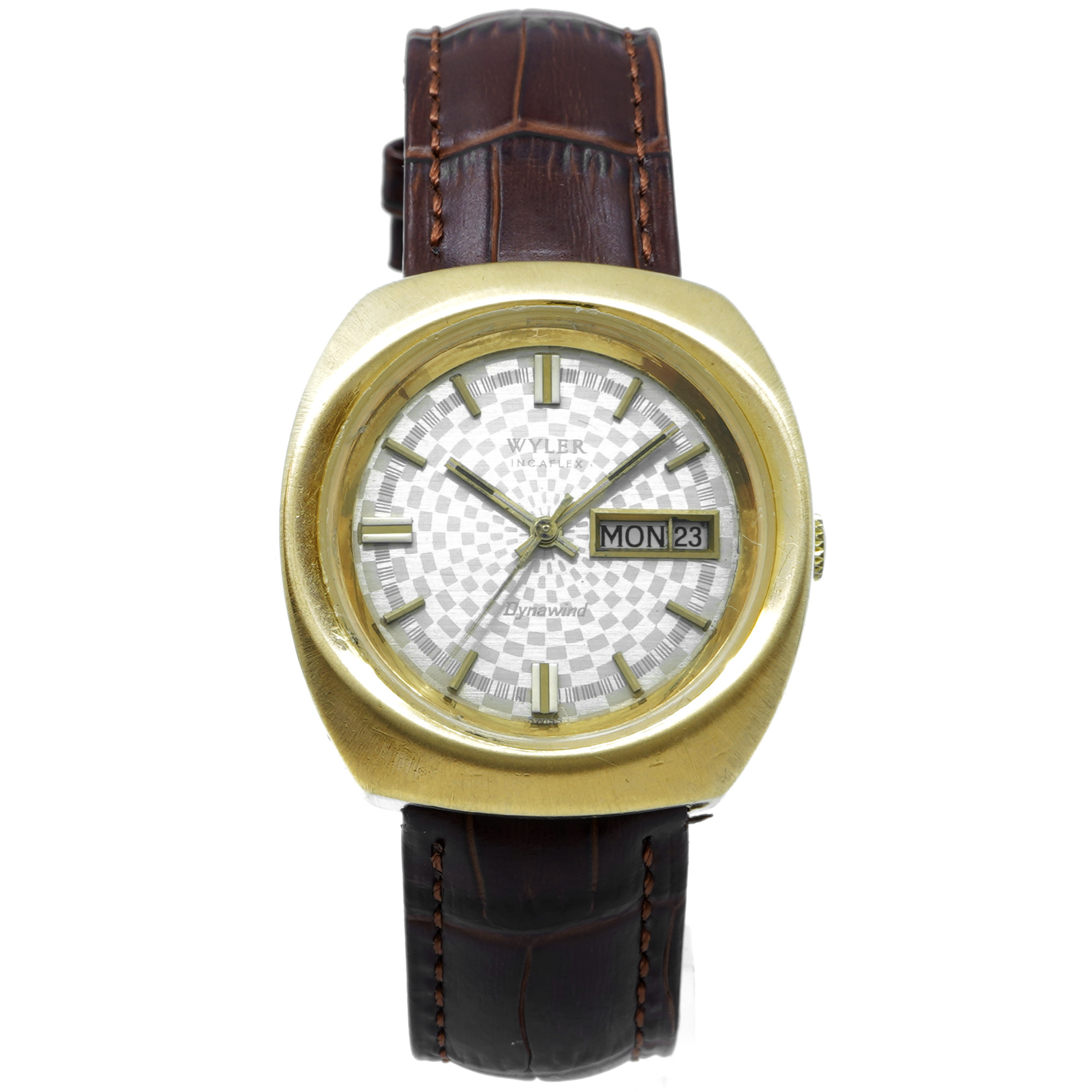 Wyler Dynawind Day Date *Vintage* *Checkered Dial* - Inventory 8502