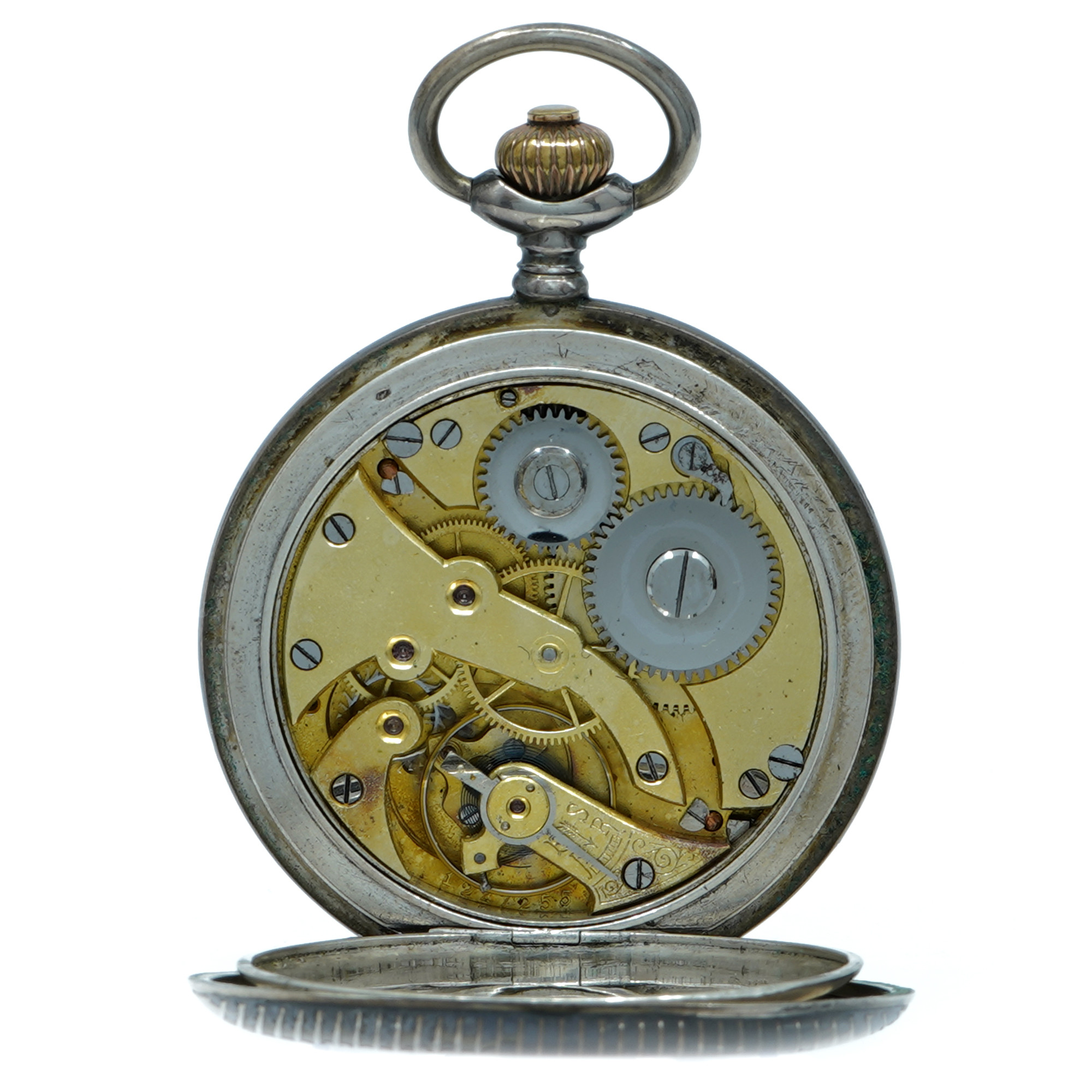 Alpina Pocket Watch *Hunter Case Niello Finish* *Antique* - Inventory 8666