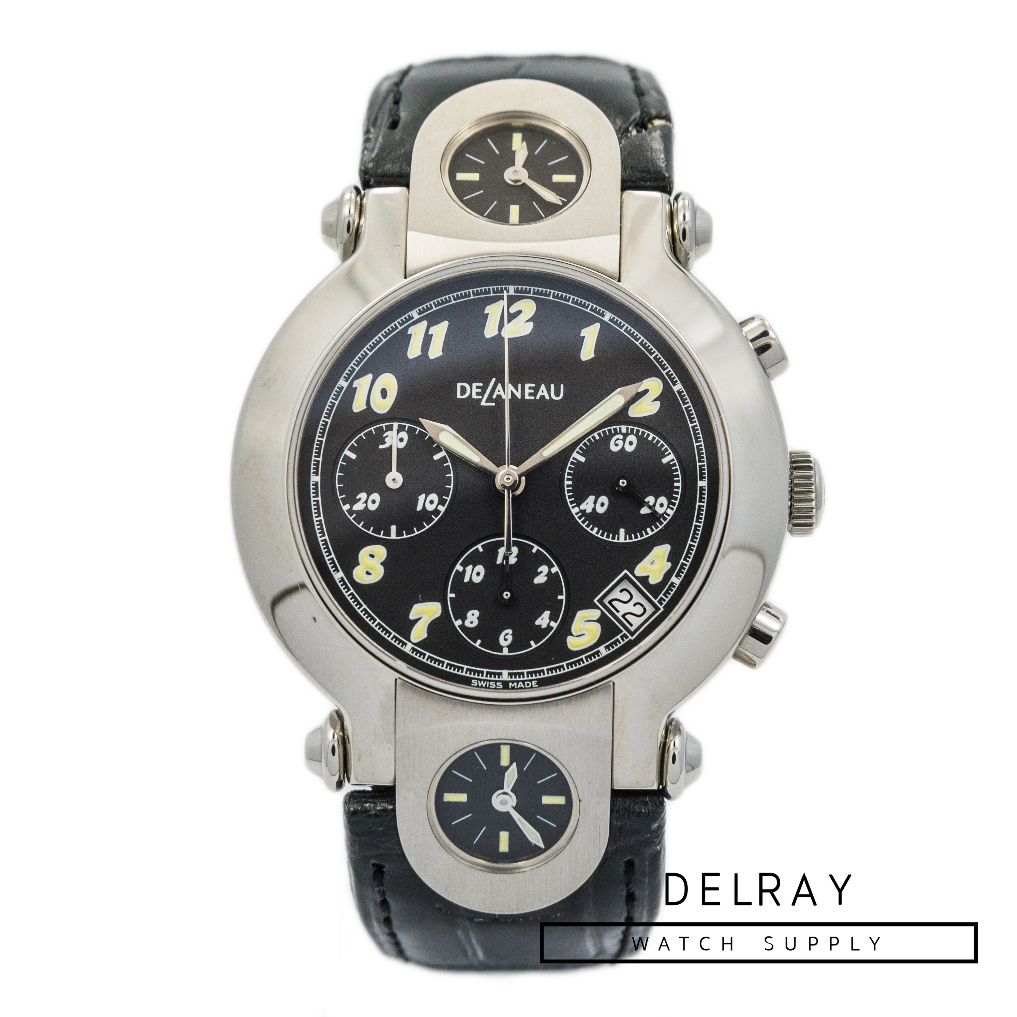 DeLaneau Three Timezone Chronograph Black Dial *UNWORN