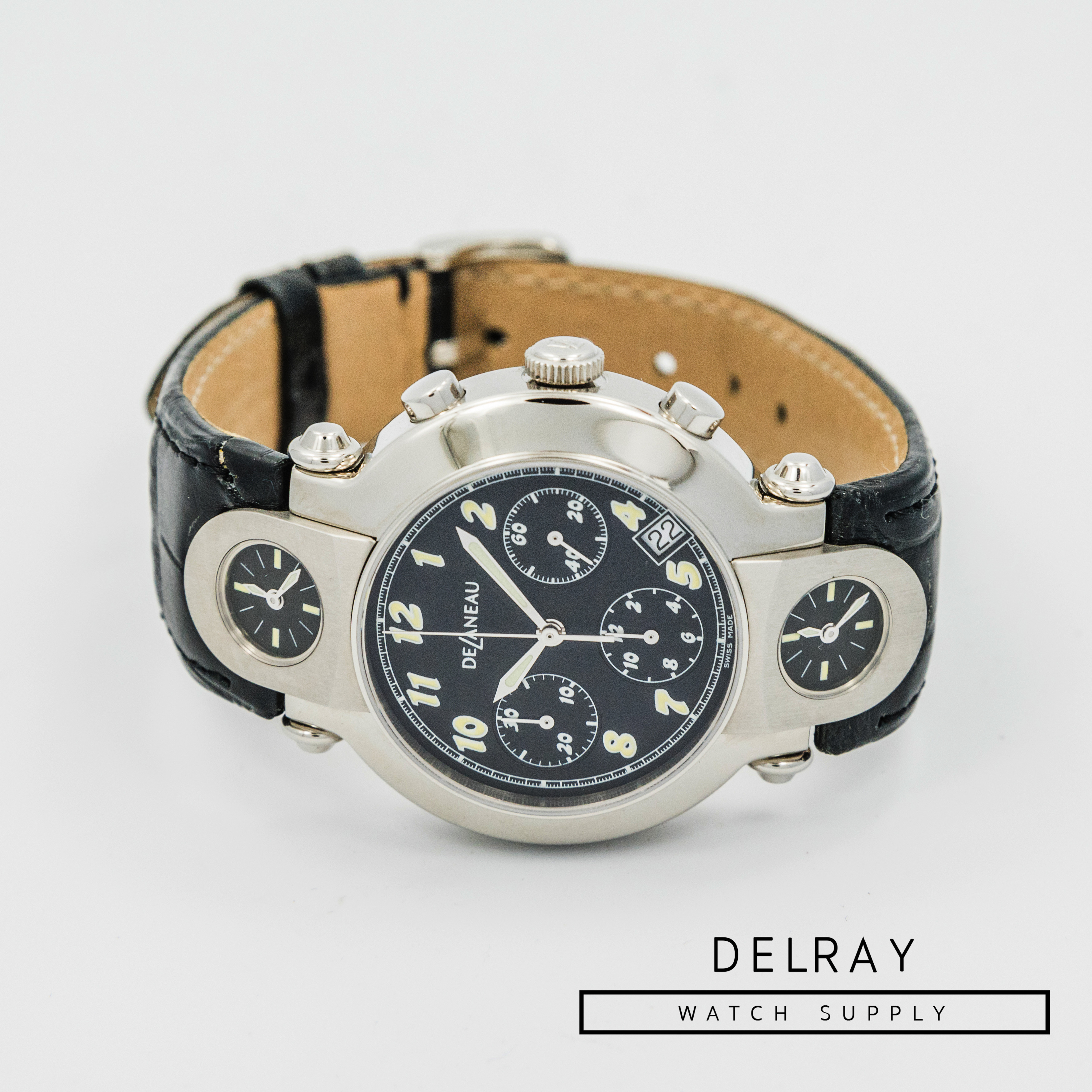 DeLaneau Three Timezone Chronograph Black Dial *UNWORN