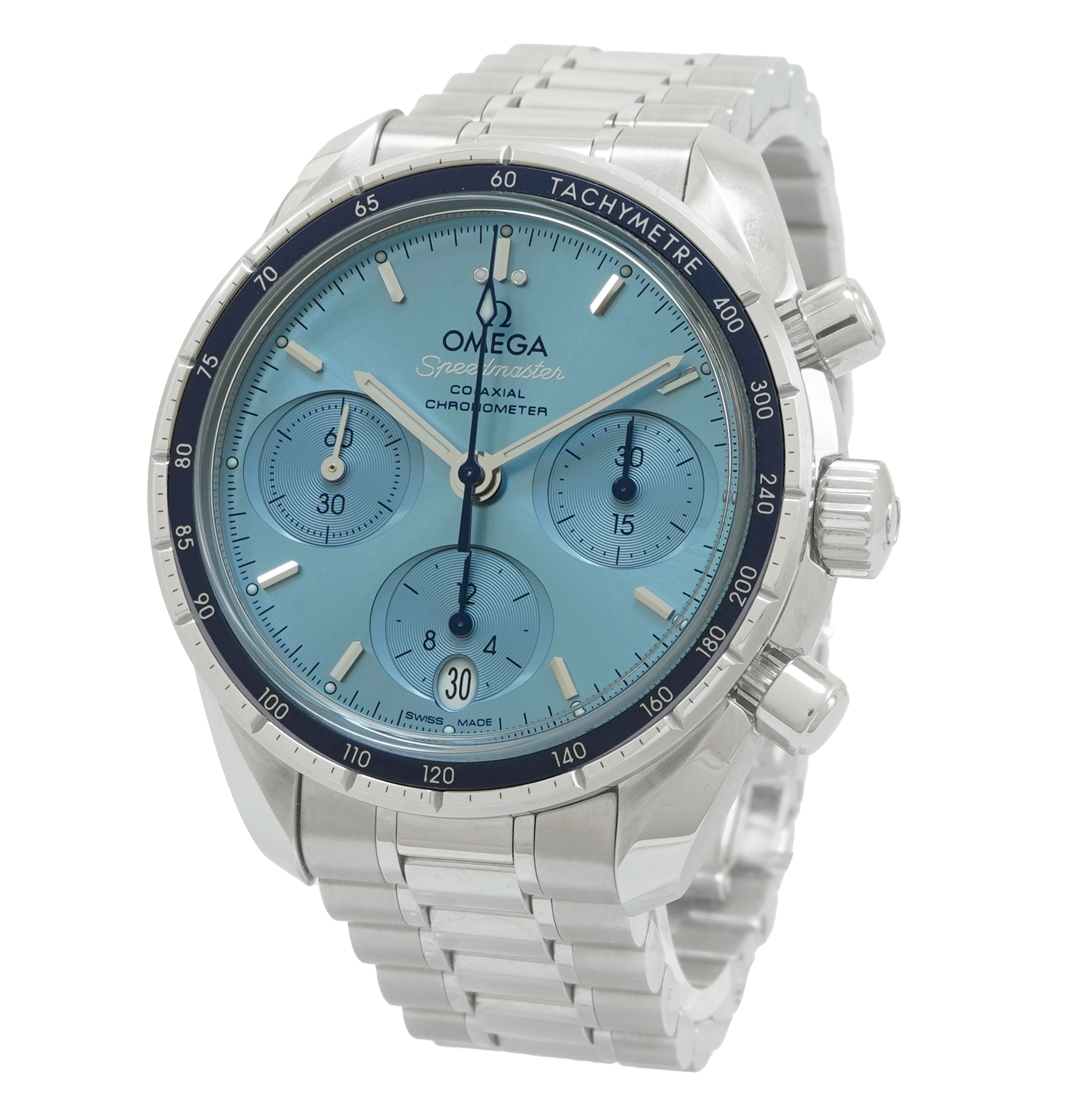 Omega Speedmaster 38 Co Axial Chronometer Chronograph Blue Dial