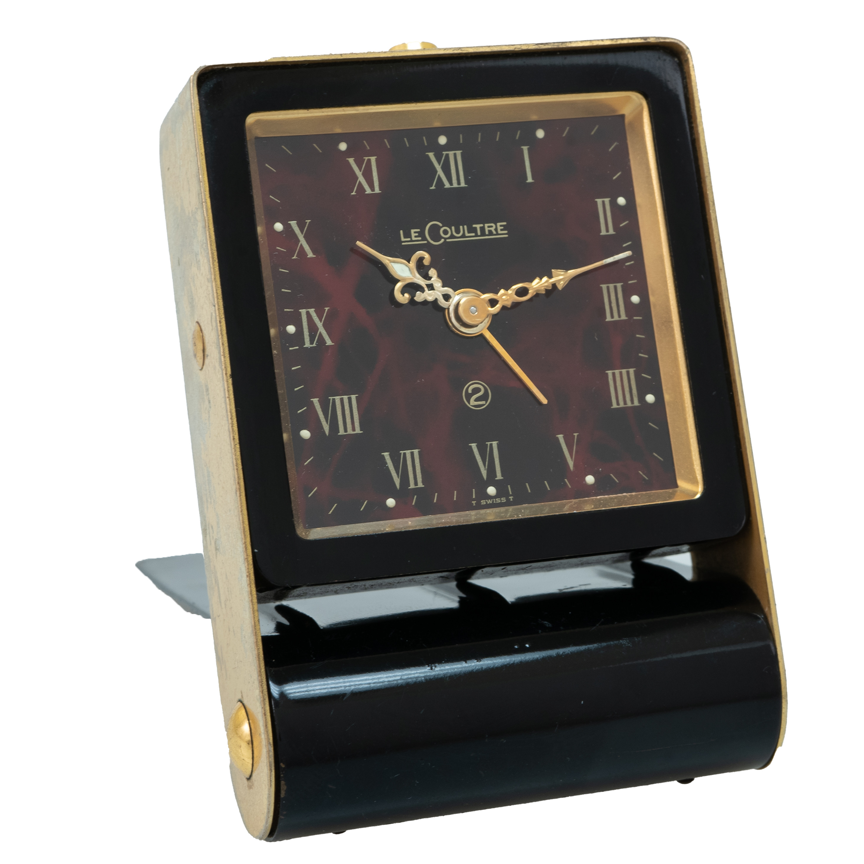 Jaeger LeCoultre Black Folding 2 Days Alarm Clock Red Tortoise