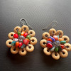 Handmade Coconut Shell Hand Carved Floral Gemstone  Earrings Gift for Her