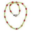 Natural Peridot Round Facet with Coral Plain Ball Gemstone Necklace Jewelry