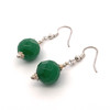 Natural Jade Green Ball Facet 12mm Dangle Gemstone Earrings