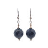 Sandstone Dark Blue Ball Facet 14mm Dangle Gemstone Earrings