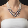 Multi Layered Classic Pearl with Lapis Lazuli Necklace